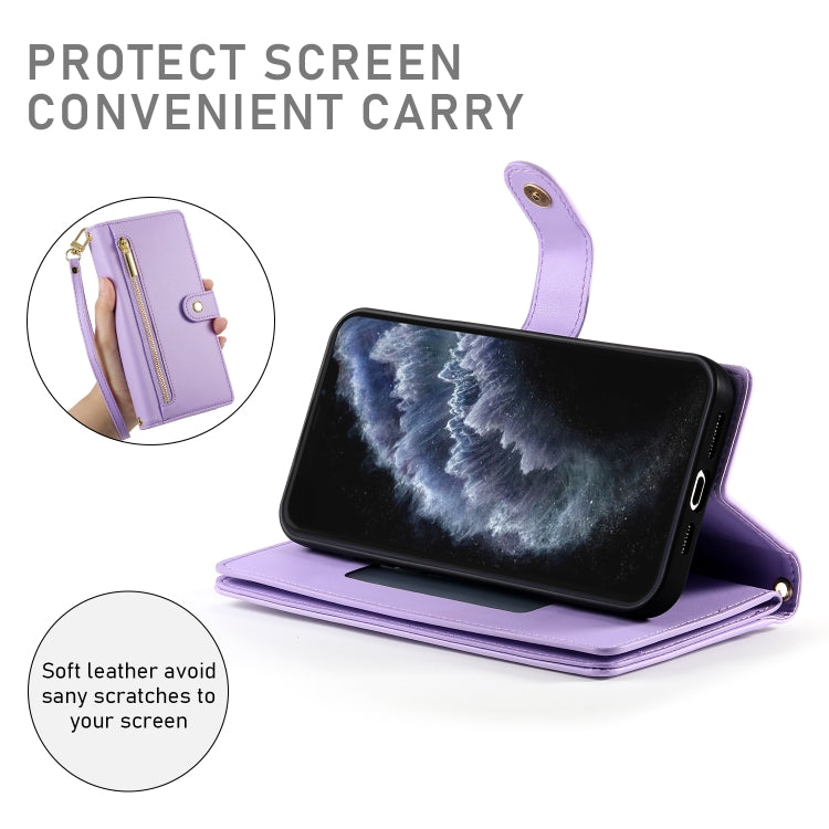 For iPhone 11 Pro Nine Card-slot Zipper Wallet Bag Leather Phone Case(Purple) - iPhone 11 Pro Cases by buy2fix | Online Shopping UK | buy2fix