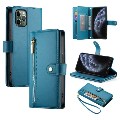For iPhone 11 Pro Nine Card-slot Zipper Wallet Bag Leather Phone Case(Blue) - iPhone 11 Pro Cases by buy2fix | Online Shopping UK | buy2fix
