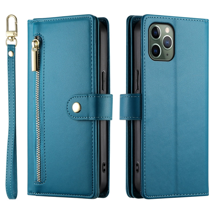 For iPhone 11 Pro Nine Card-slot Zipper Wallet Bag Leather Phone Case(Blue) - iPhone 11 Pro Cases by buy2fix | Online Shopping UK | buy2fix