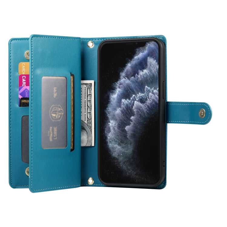 For iPhone 11 Pro Nine Card-slot Zipper Wallet Bag Leather Phone Case(Blue) - iPhone 11 Pro Cases by buy2fix | Online Shopping UK | buy2fix