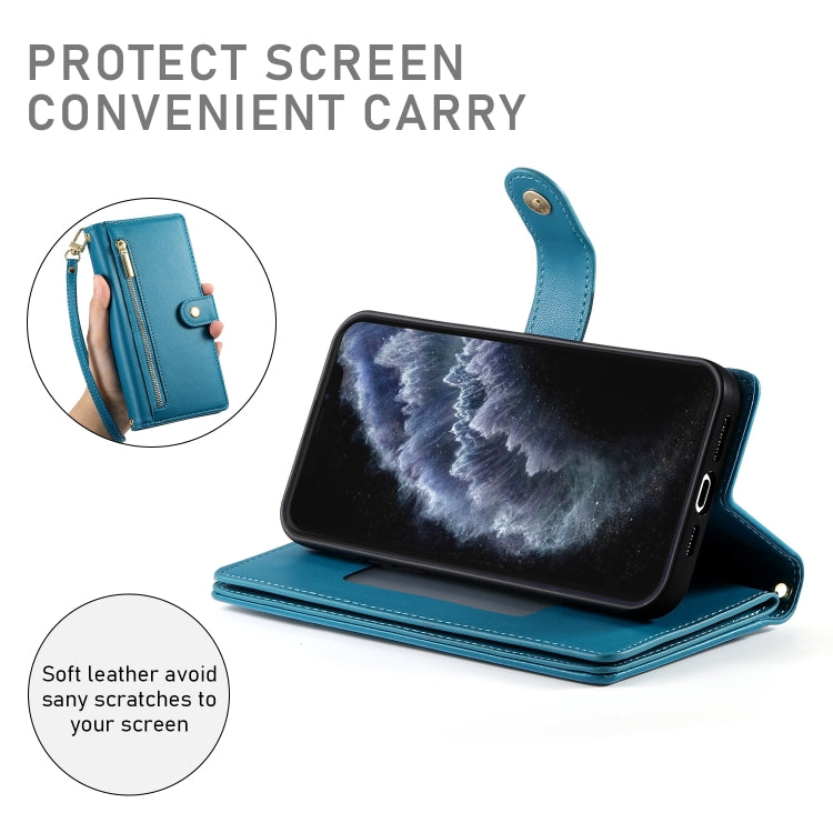 For iPhone 11 Pro Nine Card-slot Zipper Wallet Bag Leather Phone Case(Blue) - iPhone 11 Pro Cases by buy2fix | Online Shopping UK | buy2fix