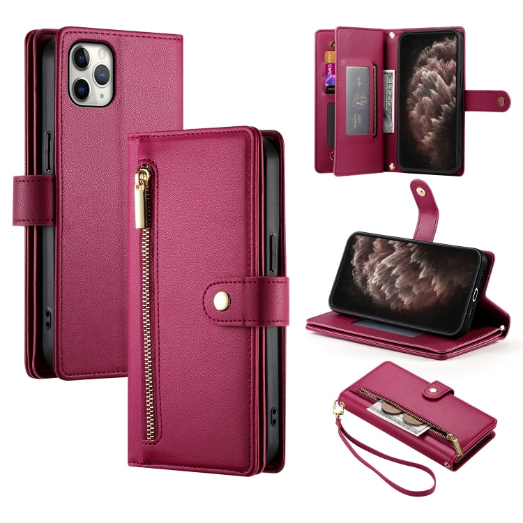 For iPhone 11 Pro Max Nine Card-slot Zipper Wallet Bag Leather Phone Case(Red) - iPhone 11 Pro Max Cases by buy2fix | Online Shopping UK | buy2fix