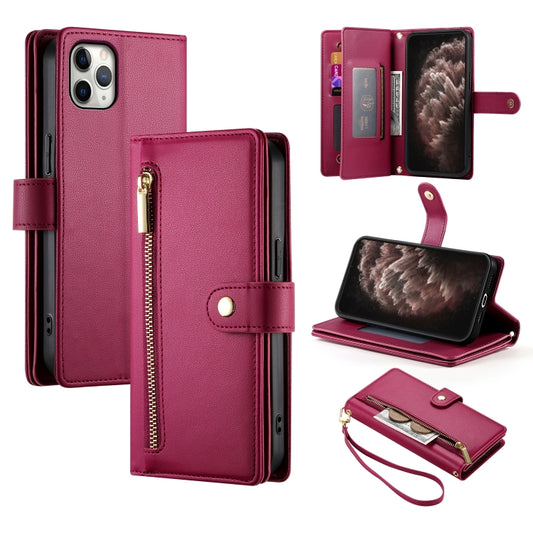 For iPhone 11 Pro Max Nine Card-slot Zipper Wallet Bag Leather Phone Case(Red) - iPhone 11 Pro Max Cases by buy2fix | Online Shopping UK | buy2fix