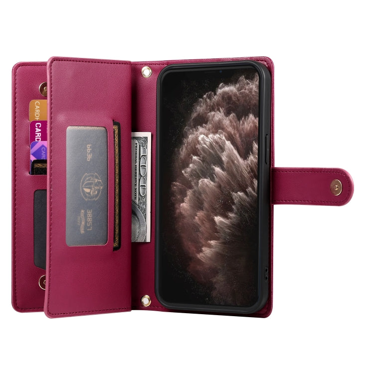 For iPhone 11 Pro Max Nine Card-slot Zipper Wallet Bag Leather Phone Case(Red) - iPhone 11 Pro Max Cases by buy2fix | Online Shopping UK | buy2fix