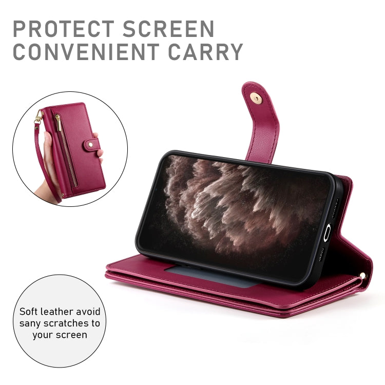 For iPhone 11 Pro Max Nine Card-slot Zipper Wallet Bag Leather Phone Case(Red) - iPhone 11 Pro Max Cases by buy2fix | Online Shopping UK | buy2fix
