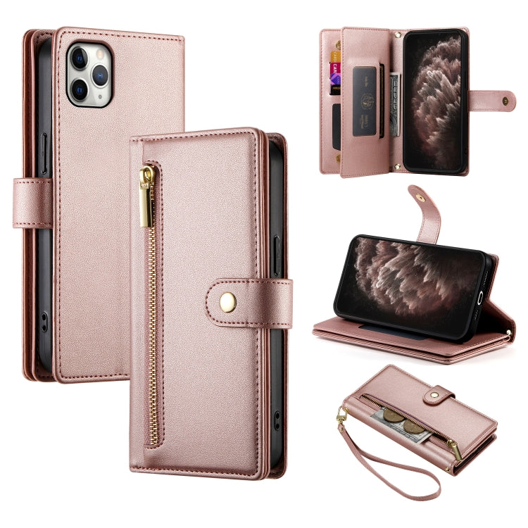 For iPhone 11 Pro Max Nine Card-slot Zipper Wallet Bag Leather Phone Case(Pink) - iPhone 11 Pro Max Cases by buy2fix | Online Shopping UK | buy2fix