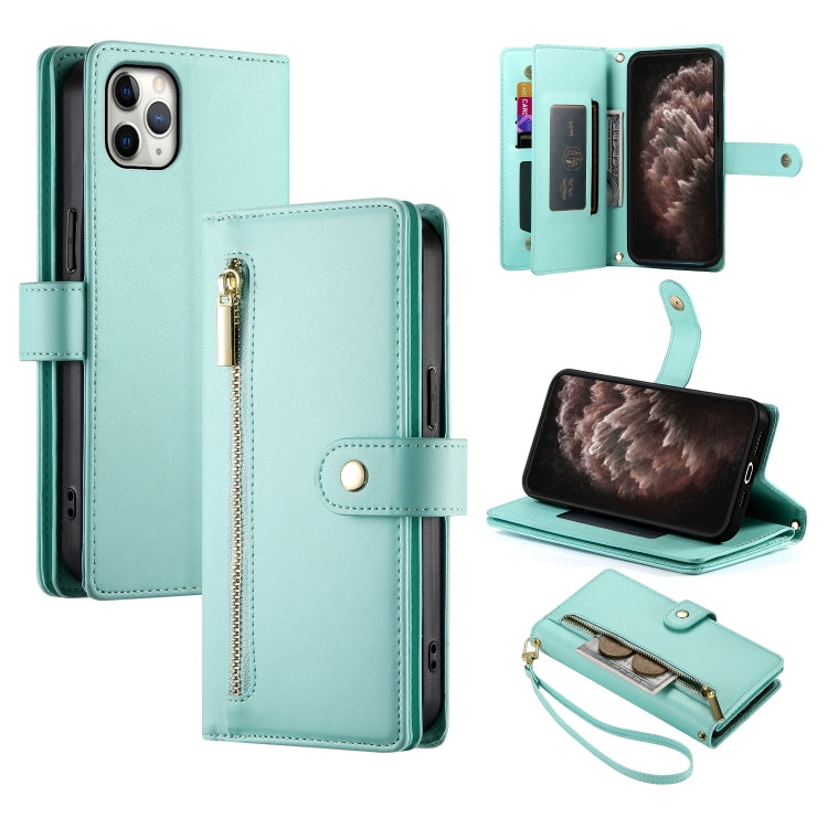 For iPhone 11 Pro Max Nine Card-slot Zipper Wallet Bag Leather Phone Case(Mint Green) - iPhone 11 Pro Max Cases by buy2fix | Online Shopping UK | buy2fix