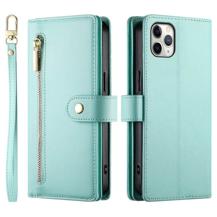 For iPhone 11 Pro Max Nine Card-slot Zipper Wallet Bag Leather Phone Case(Mint Green) - iPhone 11 Pro Max Cases by buy2fix | Online Shopping UK | buy2fix