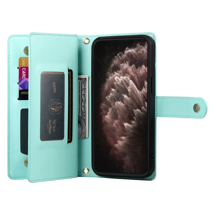 For iPhone 11 Pro Max Nine Card-slot Zipper Wallet Bag Leather Phone Case(Mint Green) - iPhone 11 Pro Max Cases by buy2fix | Online Shopping UK | buy2fix