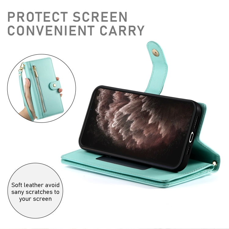 For iPhone 11 Pro Max Nine Card-slot Zipper Wallet Bag Leather Phone Case(Mint Green) - iPhone 11 Pro Max Cases by buy2fix | Online Shopping UK | buy2fix