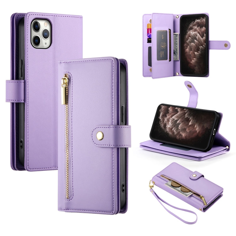 For iPhone 11 Pro Max Nine Card-slot Zipper Wallet Bag Leather Phone Case(Purple) - iPhone 11 Pro Max Cases by buy2fix | Online Shopping UK | buy2fix
