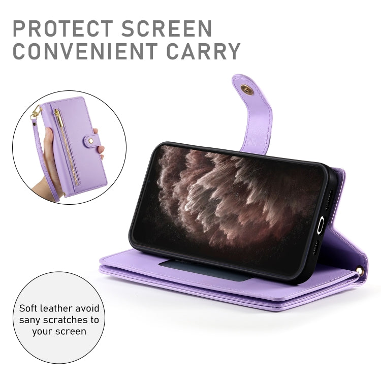 For iPhone 11 Pro Max Nine Card-slot Zipper Wallet Bag Leather Phone Case(Purple) - iPhone 11 Pro Max Cases by buy2fix | Online Shopping UK | buy2fix