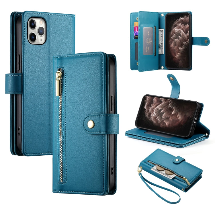 For iPhone 11 Pro Max Nine Card-slot Zipper Wallet Bag Leather Phone Case(Blue) - iPhone 11 Pro Max Cases by buy2fix | Online Shopping UK | buy2fix