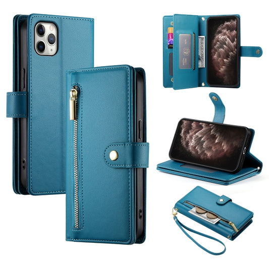 For iPhone 11 Pro Max Nine Card-slot Zipper Wallet Bag Leather Phone Case(Blue) - iPhone 11 Pro Max Cases by buy2fix | Online Shopping UK | buy2fix