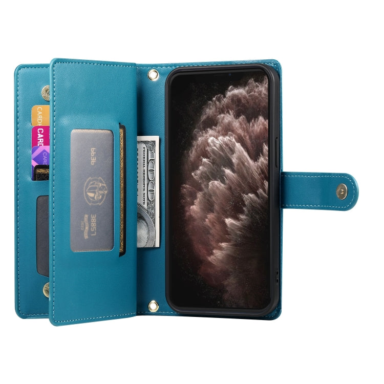For iPhone 11 Pro Max Nine Card-slot Zipper Wallet Bag Leather Phone Case(Blue) - iPhone 11 Pro Max Cases by buy2fix | Online Shopping UK | buy2fix