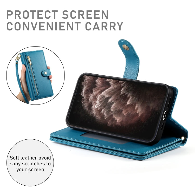 For iPhone 11 Pro Max Nine Card-slot Zipper Wallet Bag Leather Phone Case(Blue) - iPhone 11 Pro Max Cases by buy2fix | Online Shopping UK | buy2fix