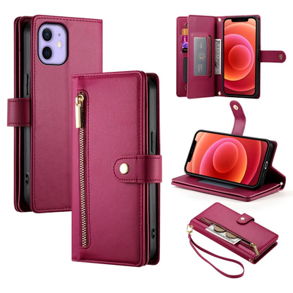 For iPhone 12 / 12 Pro Nine Card-slot Zipper Wallet Bag Leather Phone Case(Red) - iPhone 12 / 12 Pro Cases by buy2fix | Online Shopping UK | buy2fix