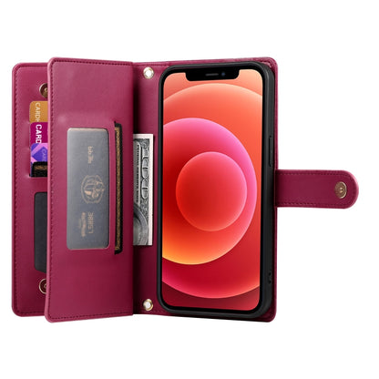 For iPhone 12 / 12 Pro Nine Card-slot Zipper Wallet Bag Leather Phone Case(Red) - iPhone 12 / 12 Pro Cases by buy2fix | Online Shopping UK | buy2fix