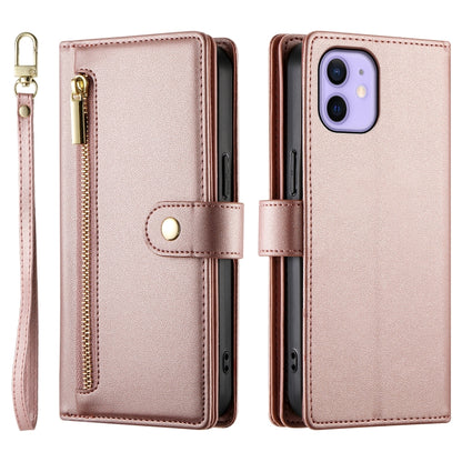 For iPhone 12 / 12 Pro Nine Card-slot Zipper Wallet Bag Leather Phone Case(Pink) - iPhone 12 / 12 Pro Cases by buy2fix | Online Shopping UK | buy2fix