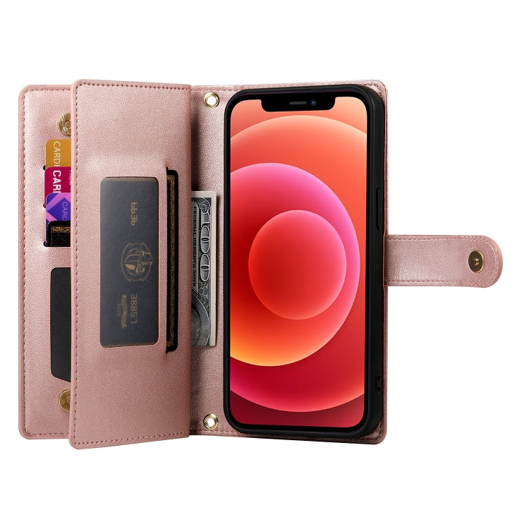 For iPhone 12 / 12 Pro Nine Card-slot Zipper Wallet Bag Leather Phone Case(Pink) - iPhone 12 / 12 Pro Cases by buy2fix | Online Shopping UK | buy2fix