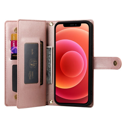 For iPhone 12 / 12 Pro Nine Card-slot Zipper Wallet Bag Leather Phone Case(Pink) - iPhone 12 / 12 Pro Cases by buy2fix | Online Shopping UK | buy2fix