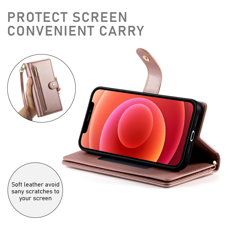 For iPhone 12 / 12 Pro Nine Card-slot Zipper Wallet Bag Leather Phone Case(Pink) - iPhone 12 / 12 Pro Cases by buy2fix | Online Shopping UK | buy2fix