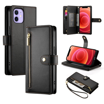 For iPhone 12 / 12 Pro Nine Card-slot Zipper Wallet Bag Leather Phone Case(Black) - iPhone 12 / 12 Pro Cases by buy2fix | Online Shopping UK | buy2fix