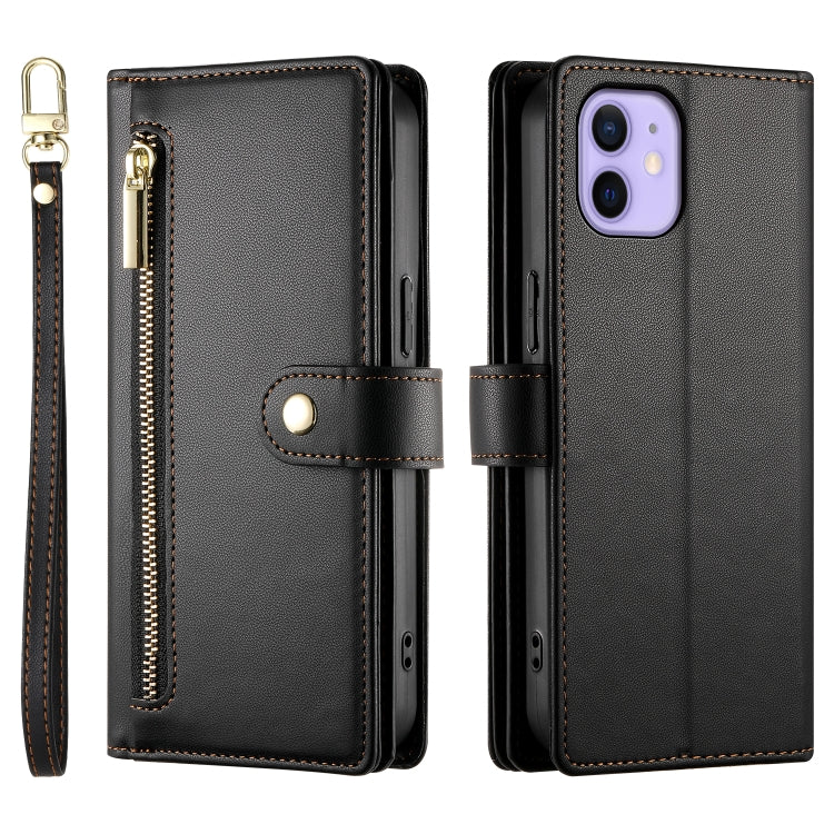 For iPhone 12 / 12 Pro Nine Card-slot Zipper Wallet Bag Leather Phone Case(Black) - iPhone 12 / 12 Pro Cases by buy2fix | Online Shopping UK | buy2fix