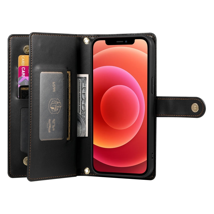 For iPhone 12 / 12 Pro Nine Card-slot Zipper Wallet Bag Leather Phone Case(Black) - iPhone 12 / 12 Pro Cases by buy2fix | Online Shopping UK | buy2fix