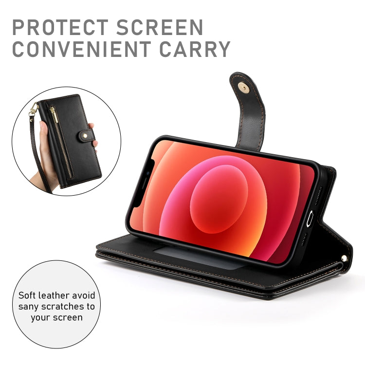 For iPhone 12 / 12 Pro Nine Card-slot Zipper Wallet Bag Leather Phone Case(Black) - iPhone 12 / 12 Pro Cases by buy2fix | Online Shopping UK | buy2fix