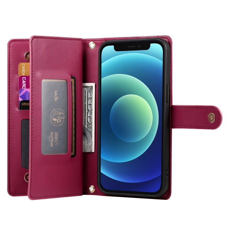 For iPhone 12 mini Nine Card-slot Zipper Wallet Bag Leather Phone Case(Red) - iPhone 12 mini Cases by buy2fix | Online Shopping UK | buy2fix