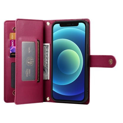 For iPhone 12 mini Nine Card-slot Zipper Wallet Bag Leather Phone Case(Red) - iPhone 12 mini Cases by buy2fix | Online Shopping UK | buy2fix