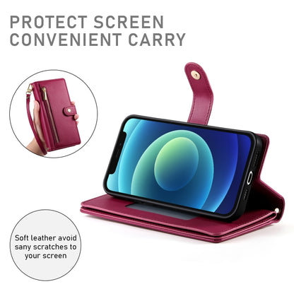 For iPhone 12 mini Nine Card-slot Zipper Wallet Bag Leather Phone Case(Red) - iPhone 12 mini Cases by buy2fix | Online Shopping UK | buy2fix