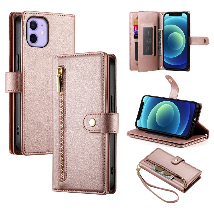 For iPhone 12 mini Nine Card-slot Zipper Wallet Bag Leather Phone Case(Pink) - iPhone 12 mini Cases by buy2fix | Online Shopping UK | buy2fix