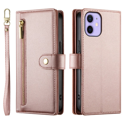 For iPhone 12 mini Nine Card-slot Zipper Wallet Bag Leather Phone Case(Pink) - iPhone 12 mini Cases by buy2fix | Online Shopping UK | buy2fix