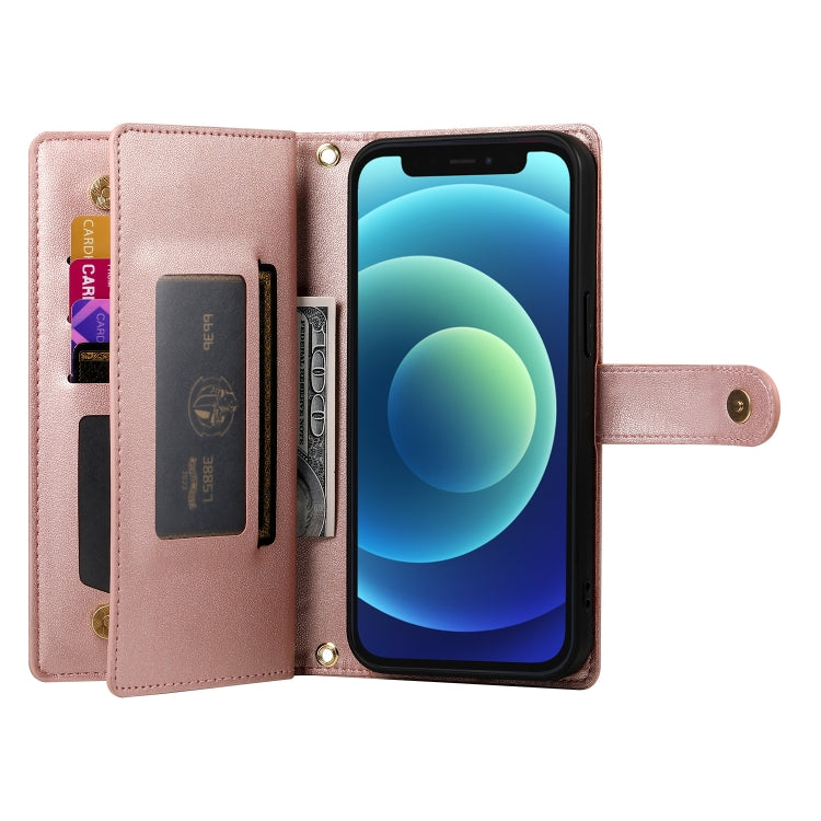 For iPhone 12 mini Nine Card-slot Zipper Wallet Bag Leather Phone Case(Pink) - iPhone 12 mini Cases by buy2fix | Online Shopping UK | buy2fix