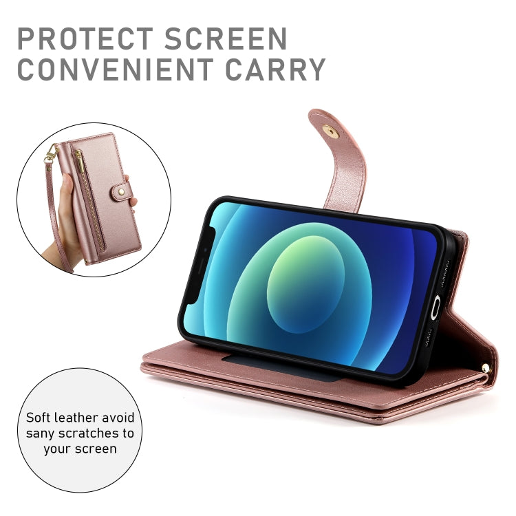 For iPhone 12 mini Nine Card-slot Zipper Wallet Bag Leather Phone Case(Pink) - iPhone 12 mini Cases by buy2fix | Online Shopping UK | buy2fix