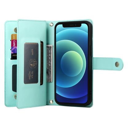 For iPhone 12 mini Nine Card-slot Zipper Wallet Bag Leather Phone Case(Mint Green) - iPhone 12 mini Cases by buy2fix | Online Shopping UK | buy2fix