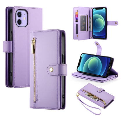 For iPhone 12 mini Nine Card-slot Zipper Wallet Bag Leather Phone Case(Purple) - iPhone 12 mini Cases by buy2fix | Online Shopping UK | buy2fix
