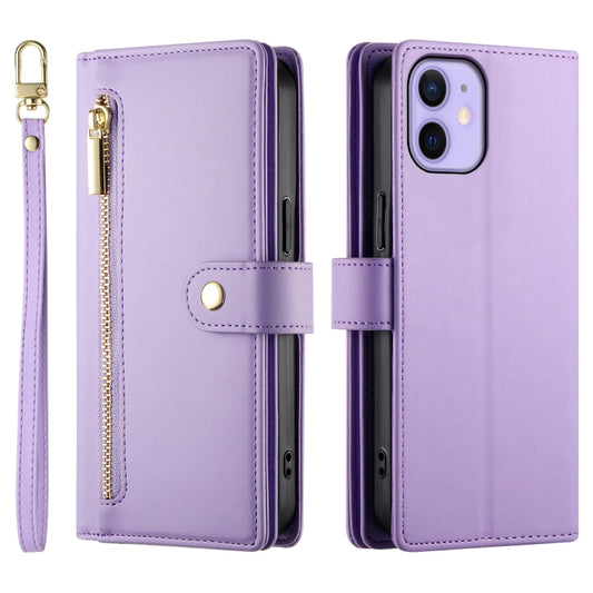 For iPhone 12 mini Nine Card-slot Zipper Wallet Bag Leather Phone Case(Purple) - iPhone 12 mini Cases by buy2fix | Online Shopping UK | buy2fix