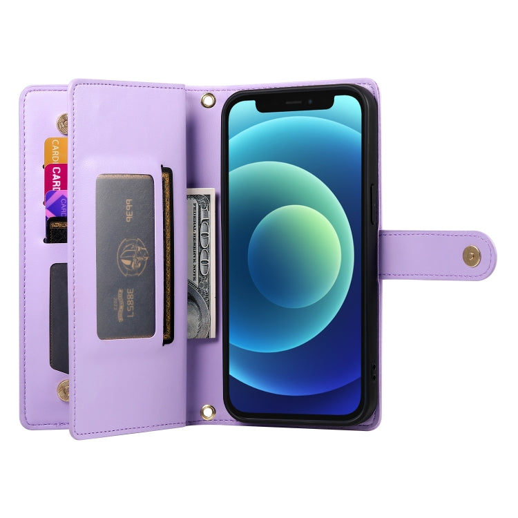 For iPhone 12 mini Nine Card-slot Zipper Wallet Bag Leather Phone Case(Purple) - iPhone 12 mini Cases by buy2fix | Online Shopping UK | buy2fix