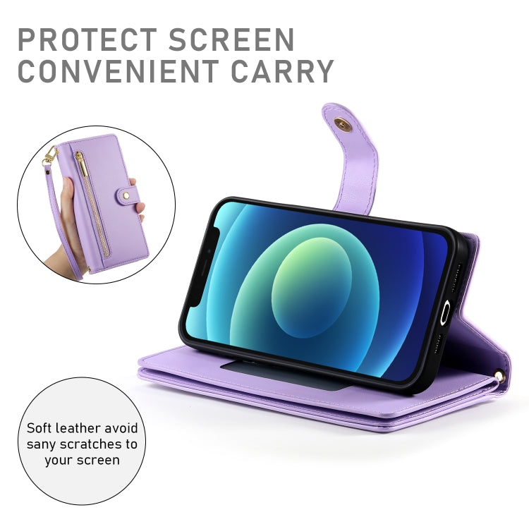 For iPhone 12 mini Nine Card-slot Zipper Wallet Bag Leather Phone Case(Purple) - iPhone 12 mini Cases by buy2fix | Online Shopping UK | buy2fix