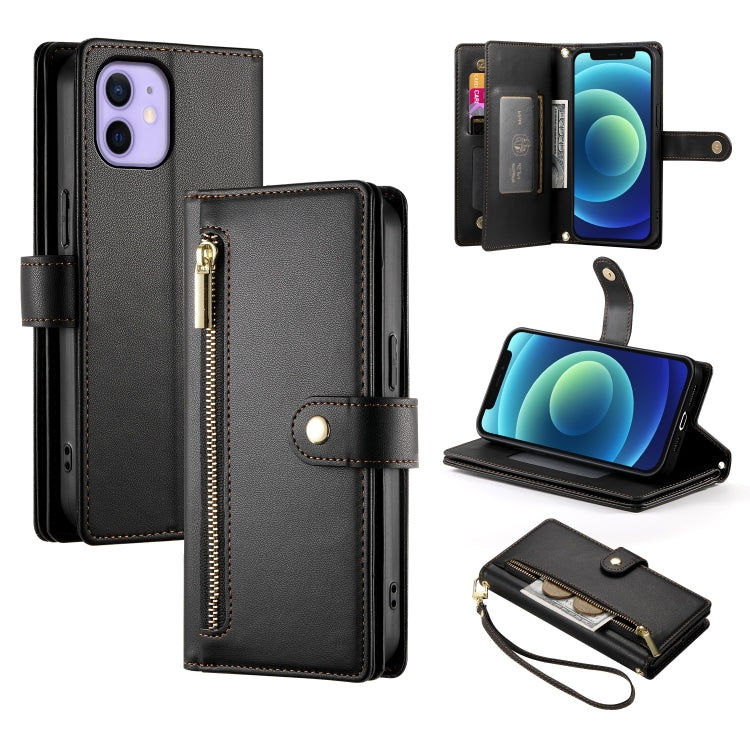 For iPhone 12 mini Nine Card-slot Zipper Wallet Bag Leather Phone Case(Black) - iPhone 12 mini Cases by buy2fix | Online Shopping UK | buy2fix
