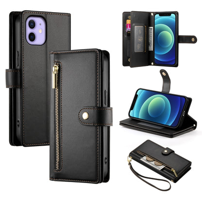 For iPhone 12 mini Nine Card-slot Zipper Wallet Bag Leather Phone Case(Black) - iPhone 12 mini Cases by buy2fix | Online Shopping UK | buy2fix