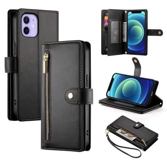 For iPhone 12 mini Nine Card-slot Zipper Wallet Bag Leather Phone Case(Black) - iPhone 12 mini Cases by buy2fix | Online Shopping UK | buy2fix