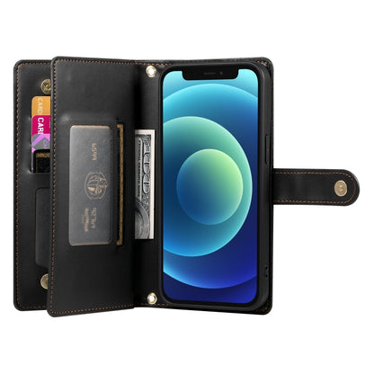 For iPhone 12 mini Nine Card-slot Zipper Wallet Bag Leather Phone Case(Black) - iPhone 12 mini Cases by buy2fix | Online Shopping UK | buy2fix