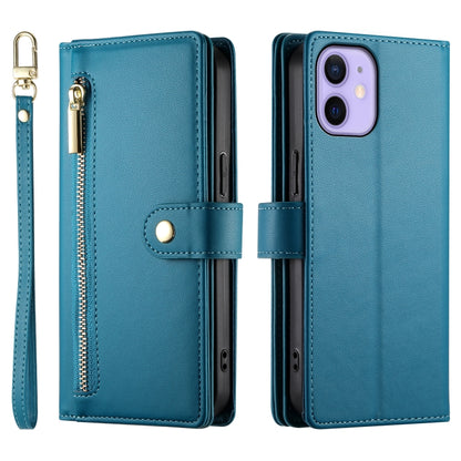 For iPhone 12 mini Nine Card-slot Zipper Wallet Bag Leather Phone Case(Blue) - iPhone 12 mini Cases by buy2fix | Online Shopping UK | buy2fix