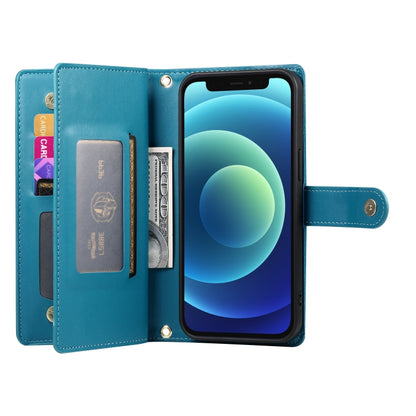 For iPhone 12 mini Nine Card-slot Zipper Wallet Bag Leather Phone Case(Blue) - iPhone 12 mini Cases by buy2fix | Online Shopping UK | buy2fix