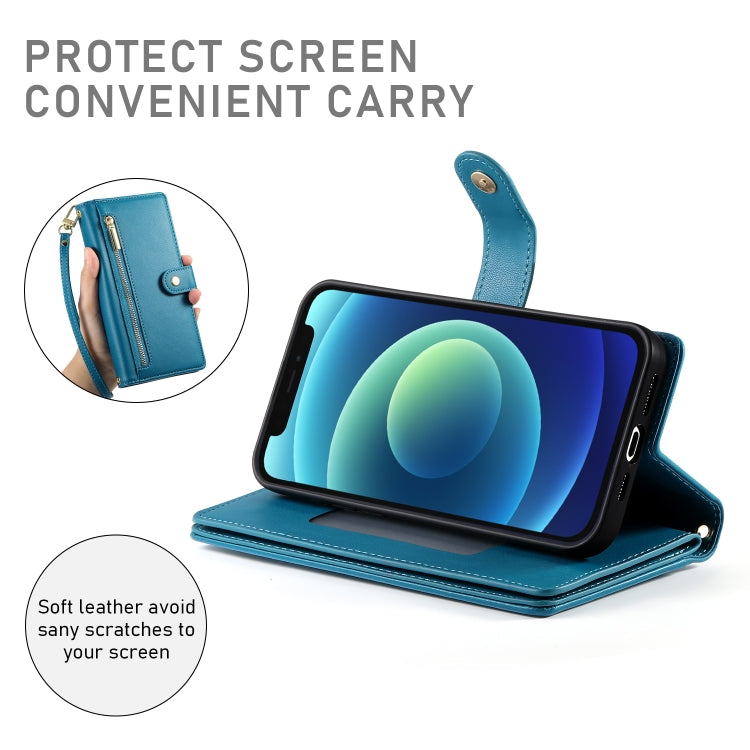 For iPhone 12 mini Nine Card-slot Zipper Wallet Bag Leather Phone Case(Blue) - iPhone 12 mini Cases by buy2fix | Online Shopping UK | buy2fix