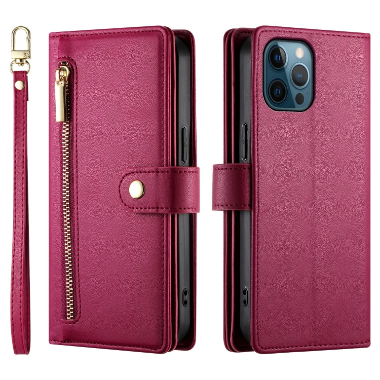 For iPhone 12 Pro Max Nine Card-slot Zipper Wallet Bag Leather Phone Case(Red) - iPhone 12 Pro Max Cases by buy2fix | Online Shopping UK | buy2fix